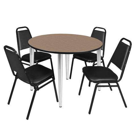 Regency Kahlo 30 in. Square Breakroom Table Top Black Base & 4 Restaurant Stack Chairs Black