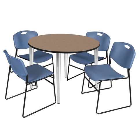Regency Kahlo 30 in. Square Breakroom Table Top Black Base & 4 Zeng Stack Chairs