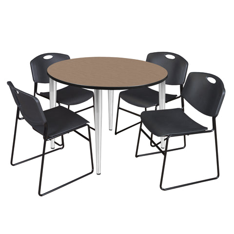Regency Kahlo 30 in. Square Breakroom Table Top Black Base & 4 Zeng Stack Chairs