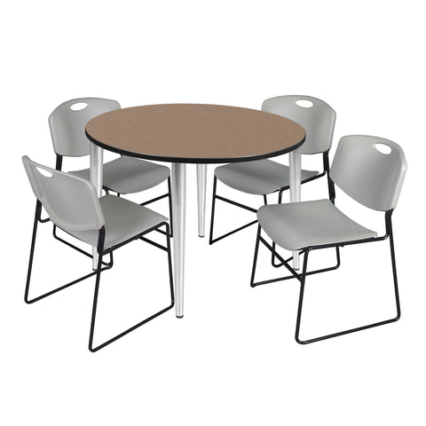 Regency Kahlo 30 in. Square Breakroom Table Top Black Base & 4 Zeng Stack Chairs