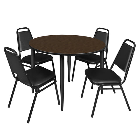 Regency Kahlo 30 in. Square Breakroom Table Top Black Base & 4 Restaurant Stack Chairs Black