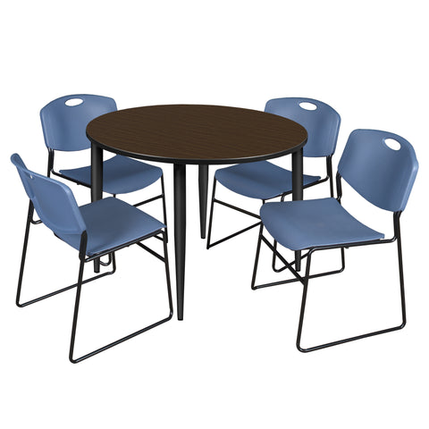Regency Kahlo 30 in. Square Breakroom Table Top Black Base & 4 Zeng Stack Chairs