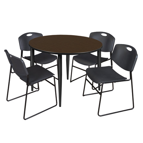 Regency Kahlo 30 in. Square Breakroom Table Top Black Base & 4 Zeng Stack Chairs