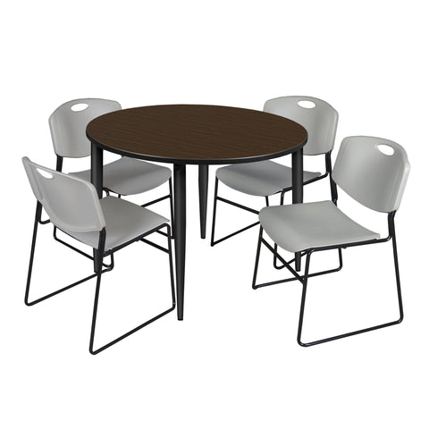 Regency Kahlo 30 in. Square Breakroom Table Top Black Base & 4 Zeng Stack Chairs