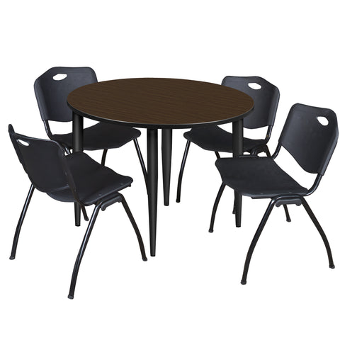 Regency Kahlo 30 in. Square Breakroom Table Top Black Base & 4 M Stack Chairs