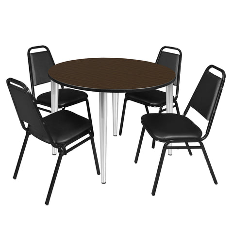 Regency Kahlo 30 in. Square Breakroom Table Top Black Base & 4 Restaurant Stack Chairs Black