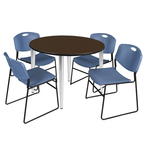 Regency Kahlo 30 in. Square Breakroom Table Top Black Base & 4 Zeng Stack Chairs