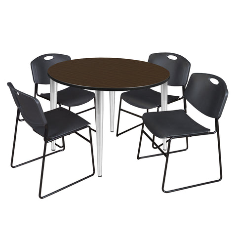 Regency Kahlo 30 in. Square Breakroom Table Top Black Base & 4 Zeng Stack Chairs