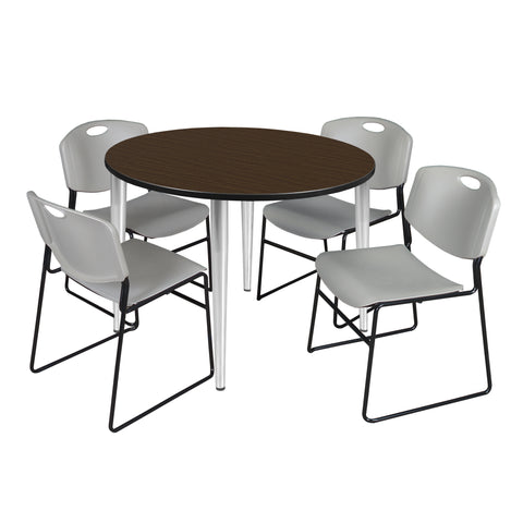 Regency Kahlo 30 in. Square Breakroom Table Top Black Base & 4 Zeng Stack Chairs