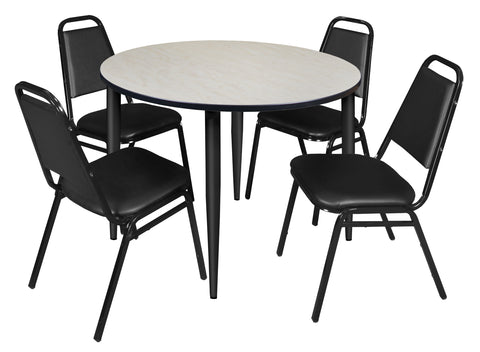 Regency Kahlo 30 in. Square Breakroom Table Top Black Base & 4 Restaurant Stack Chairs Black