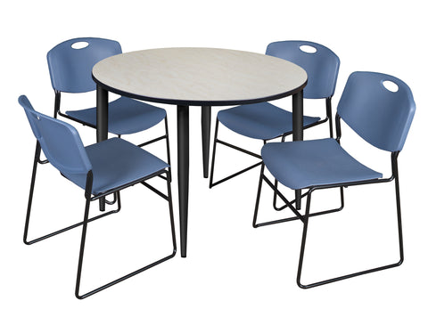 Regency Kahlo 30 in. Square Breakroom Table Top Black Base & 4 Zeng Stack Chairs