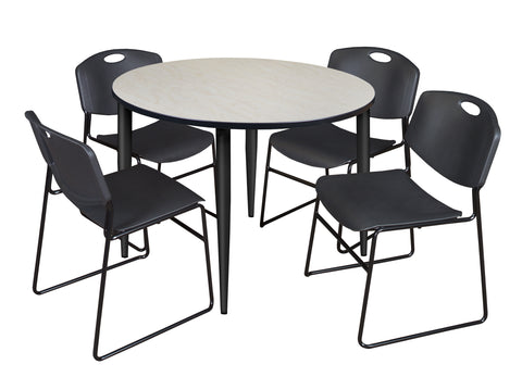 Regency Kahlo 30 in. Square Breakroom Table Top Black Base & 4 Zeng Stack Chairs