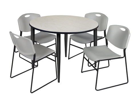 Regency Kahlo 30 in. Square Breakroom Table Top Black Base & 4 Zeng Stack Chairs