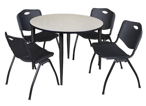 Regency Kahlo 30 in. Square Breakroom Table Top Black Base & 4 M Stack Chairs
