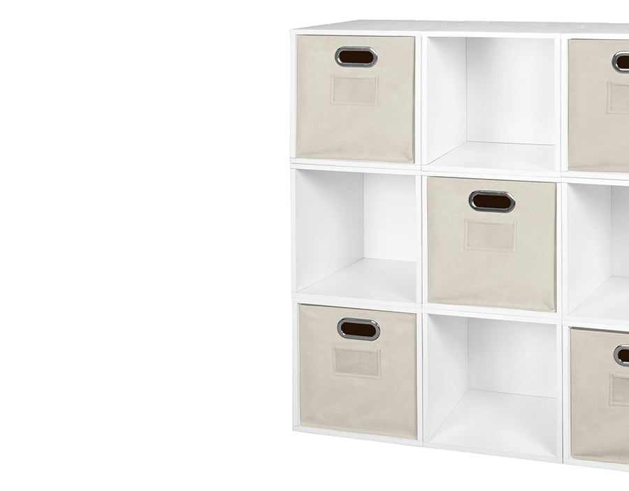 9 cubo storage open shelf bookcases with 5 fabric beige bins