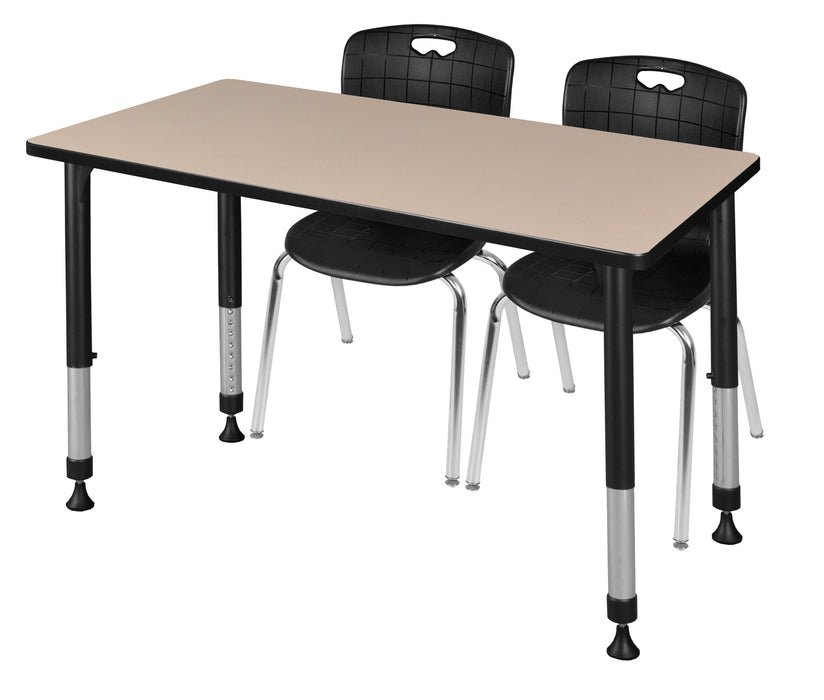 Kee 48" x 24" Height Adjustable Classroom Table & 2 Andy 18-in Stack Chairs