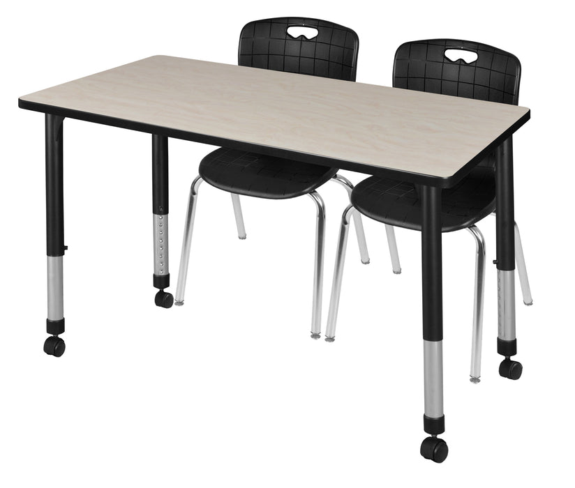 Kee 48" x 24" Height Adjustable Mobile Classroom Table & 2 Andy 18-in Stack Chairs