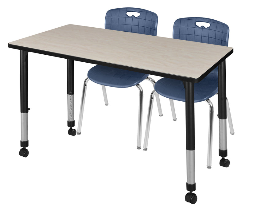 Kee 48" x 24" Height Adjustable Mobile Classroom Table & 2 Andy 18-in Stack Chairs
