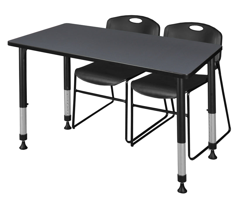 Kee 48" x 30" Height Adjustable Classroom Table & 2 Zeng Stack Chairs