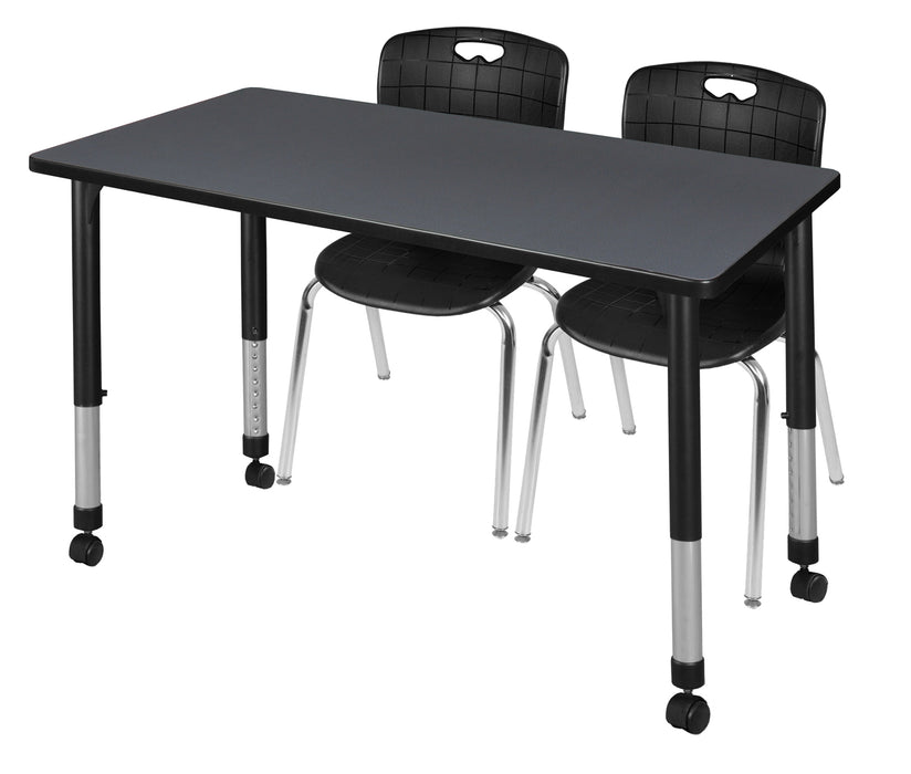 Kee 48" x 30" Height Adjustable Mobile Classroom Table & 2 Andy 18-in Stack Chairs