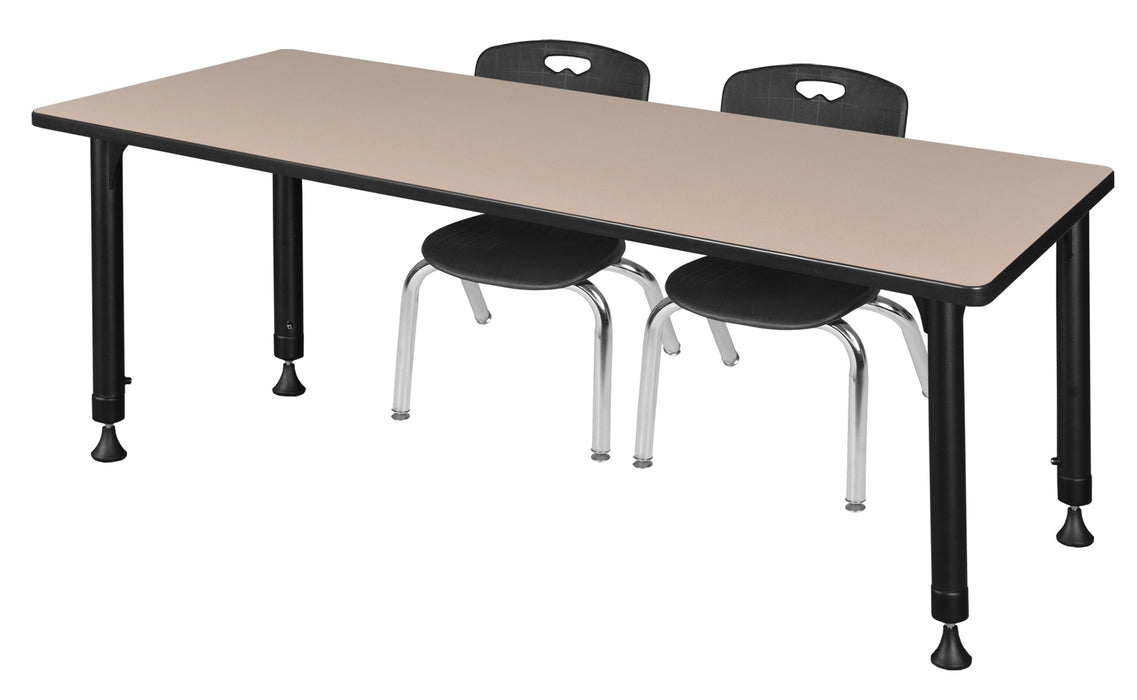 Kee 60" x 24" Height Adjustable Classroom Table & 2 Andy 12-in Stack Chairs