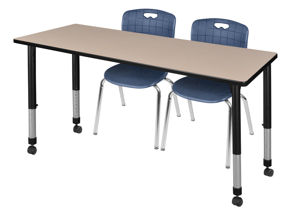 Kee 60" x 24" Height Adjustable Mobile Classroom Table & 2 Andy 18-in Stack Chairs