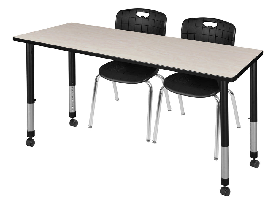 Kee 60" x 24" Height Adjustable Mobile Classroom Table & 2 Andy 18-in Stack Chairs