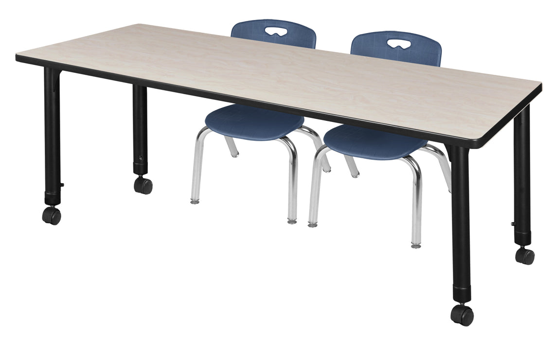 Kee 60" x 24" Height Adjustable Mobile Classroom Table & 2 Andy 12-in Stack Chairs