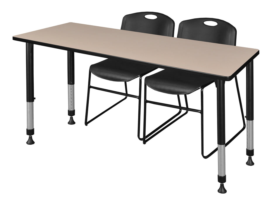 Kee 60" x 30" Height Adjustable Classroom Table & 2 Zeng Stack Chairs