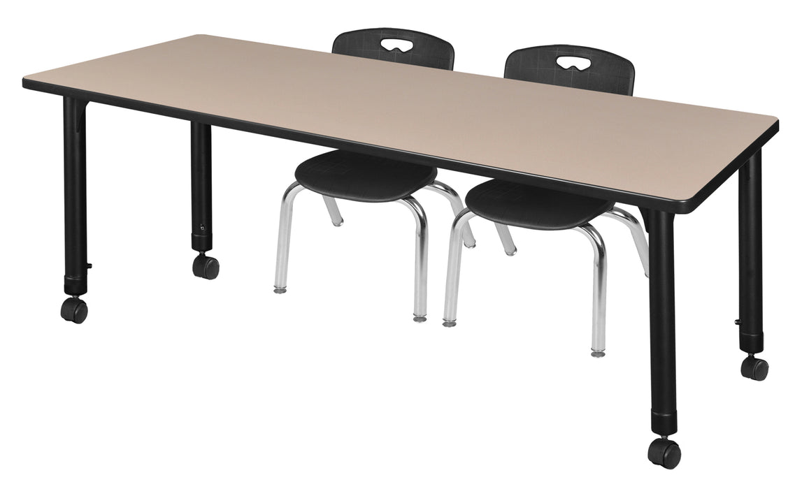Kee 60" x 30" Height Adjustable Mobile Classroom Table & 2 Andy 12-in Stack Chairs