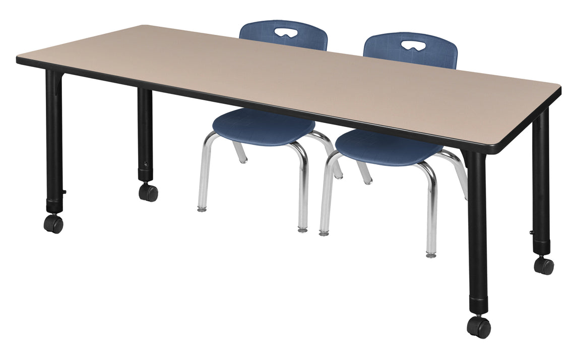 Kee 60" x 30" Height Adjustable Mobile Classroom Table & 2 Andy 12-in Stack Chairs