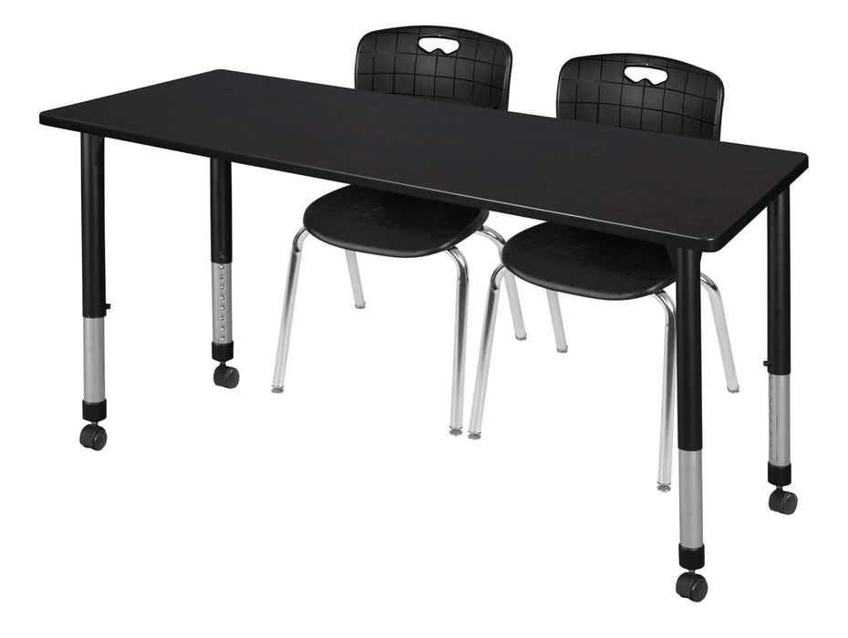 Kee 60" x 30" Height Adjustable Mobile Classroom Table & 2 Andy 18-in Stack Chairs