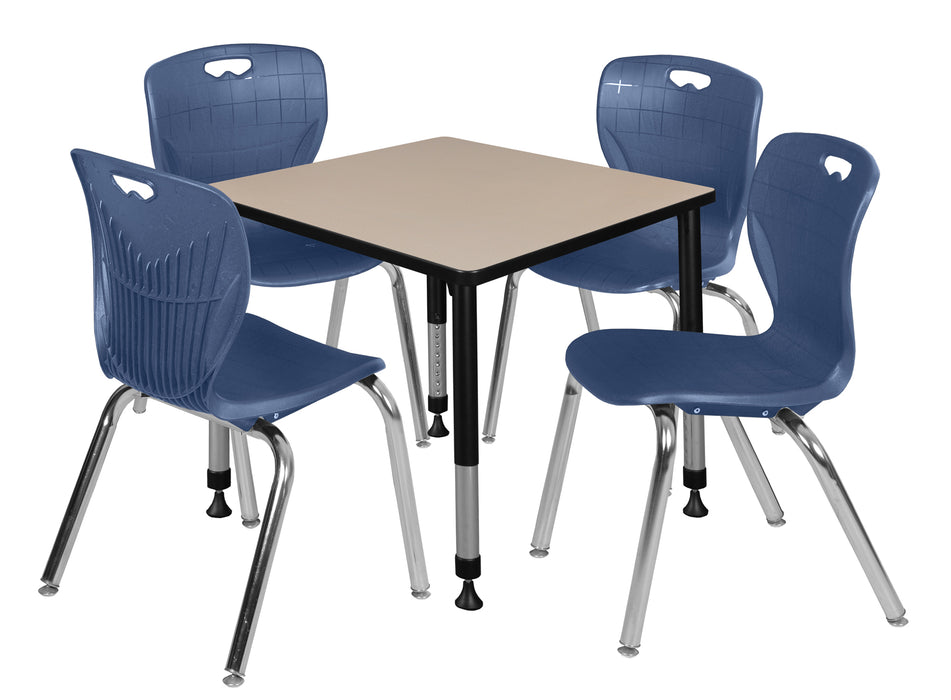 Kee 30" Square Height Adjustable Classroom Table & 4 Andy 18-in Stack Chairs