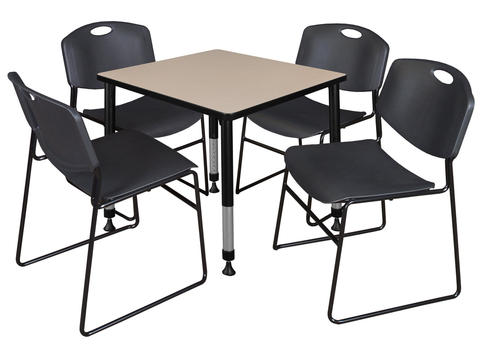 Kee 30" Square Height Adjustable Classroom Table & 4 Zeng Stack Chairs