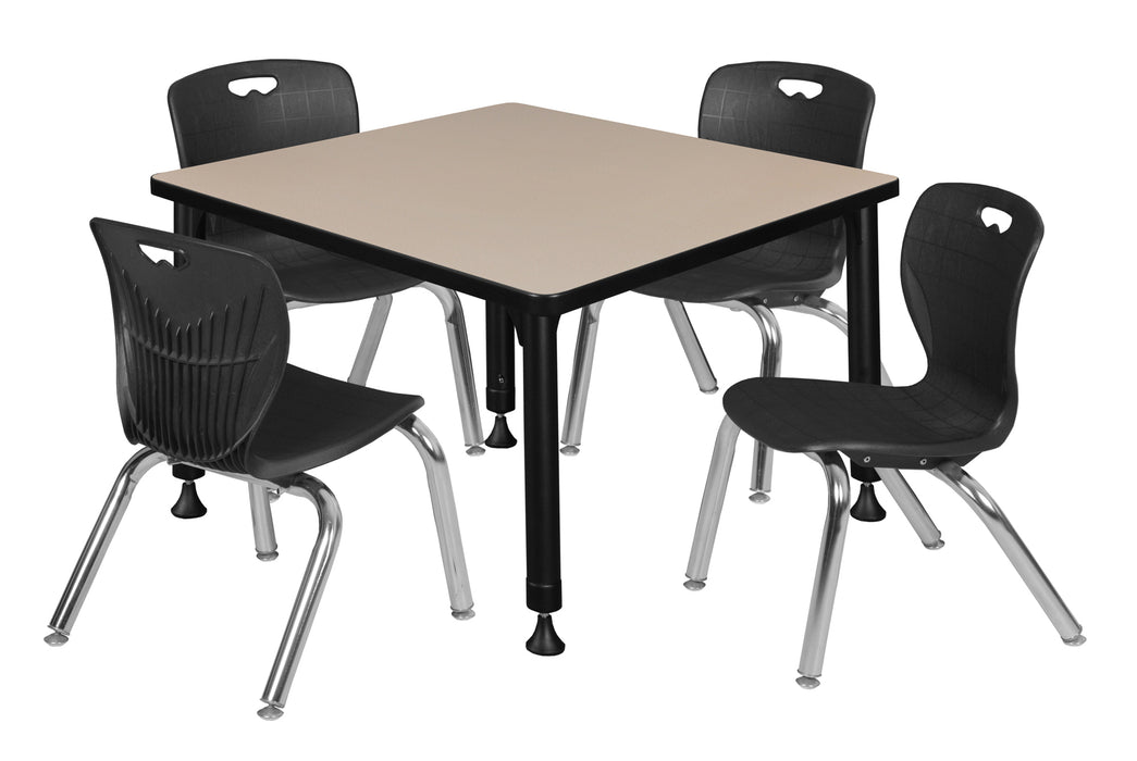 Kee 30" Square Height Adjustable Classroom Table & 4 Andy 12-in Stack Chairs