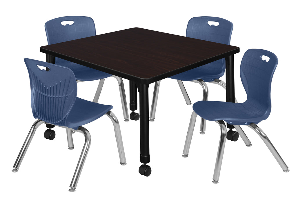 Kee 30" Square Height Adjustable Mobile Classroom Table & 4 Andy 12-in Stack Chairs