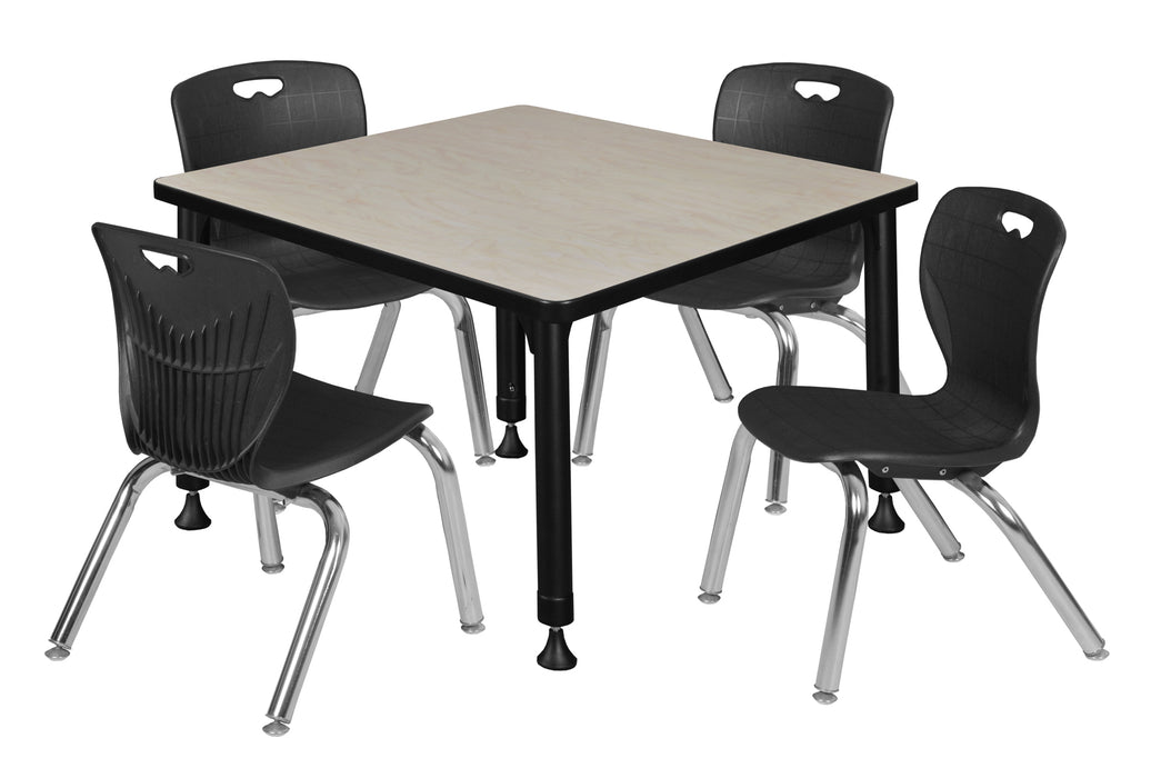 Kee 30" Square Height Adjustable Classroom Table & 4 Andy 12-in Stack Chairs