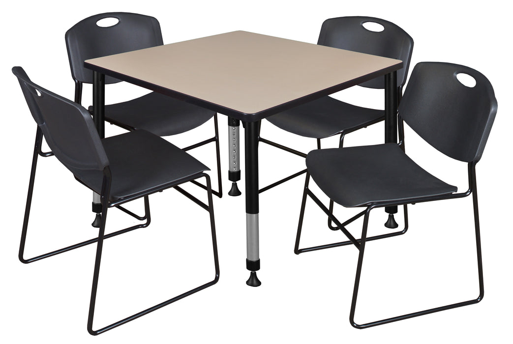 Kee 36" Square Height Adjustable Classroom Table & 4 Zeng Stack Chairs