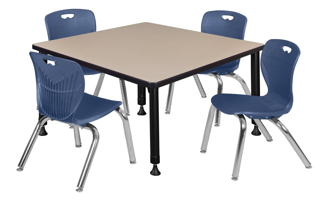 Kee 36" Square Height Adjustable Classroom Table & 4 Andy 12-in Stack Chairs