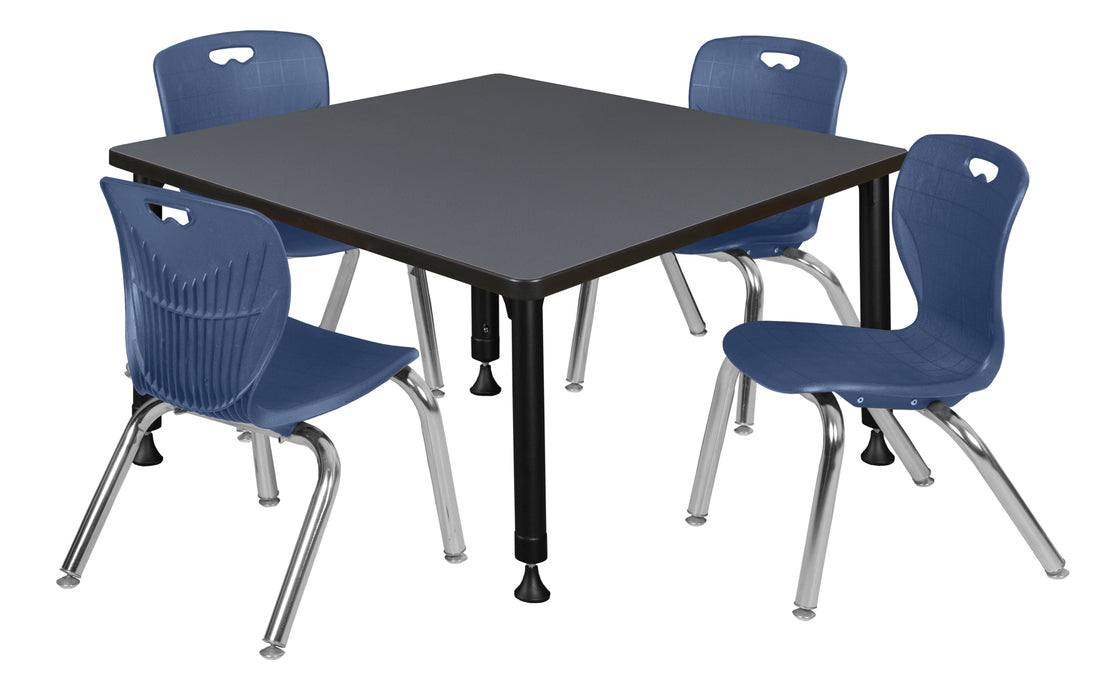 Kee 36" Square Height Adjustable Classroom Table & 4 Andy 12-in Stack Chairs