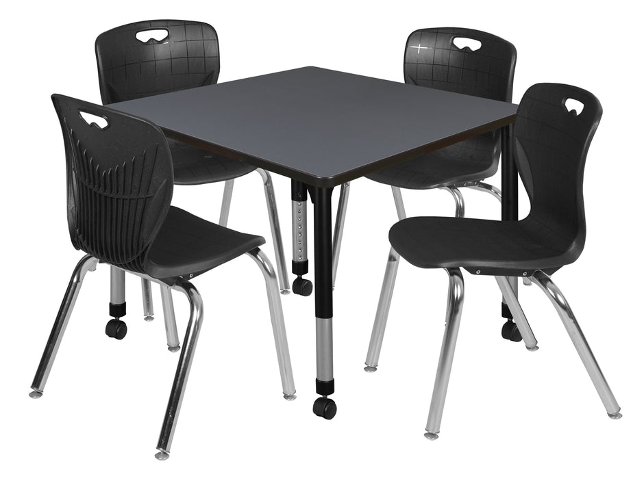 Kee 36" Square Height Adjustable Mobile Classroom Table & 4 Andy 18-in Stack Chairs