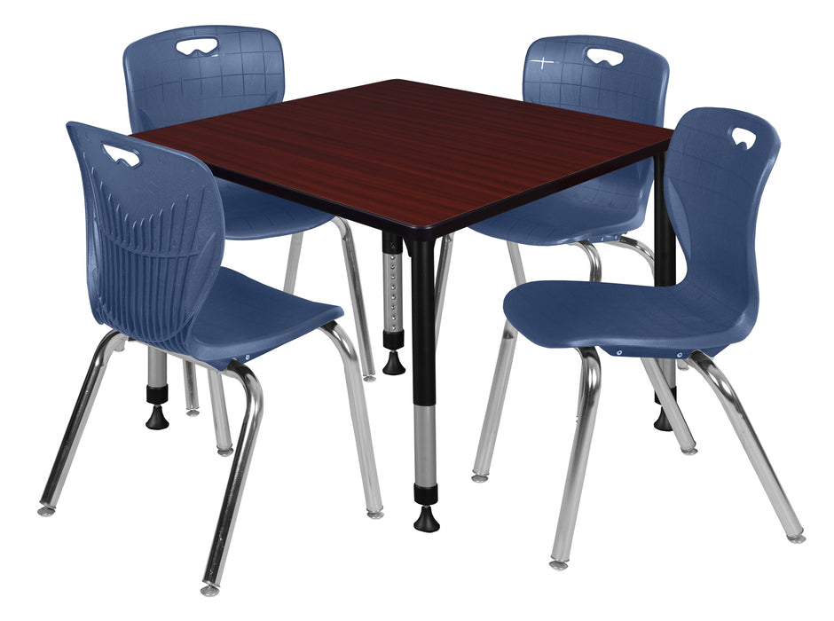 Kee 36" Square Height Adjustable Classroom Table & 4 Andy 18-in Stack Chairs