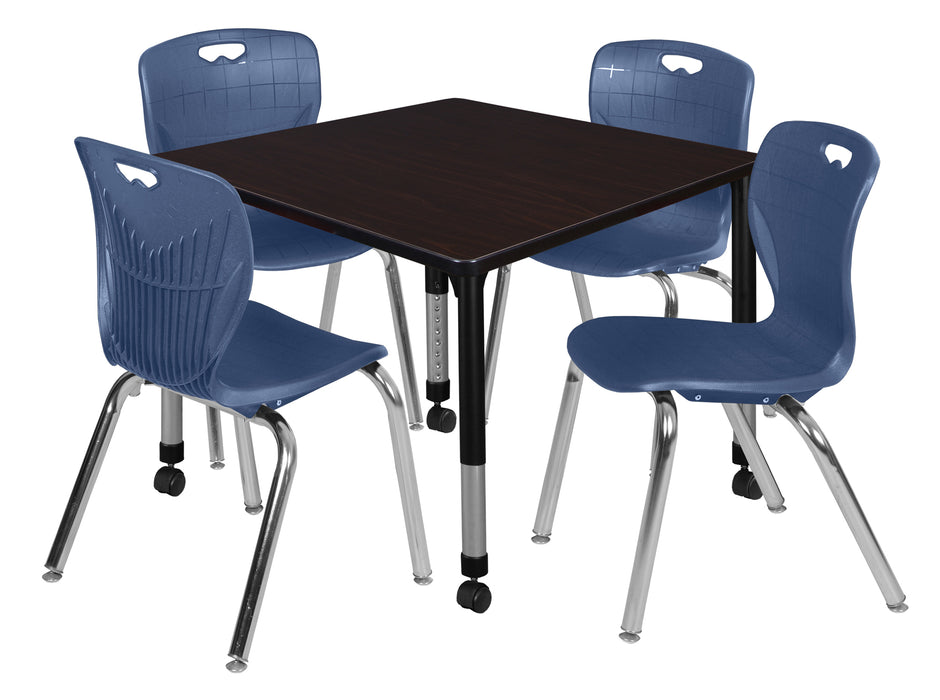 Kee 36" Square Height Adjustable Mobile Classroom Table & 4 Andy 18-in Stack Chairs