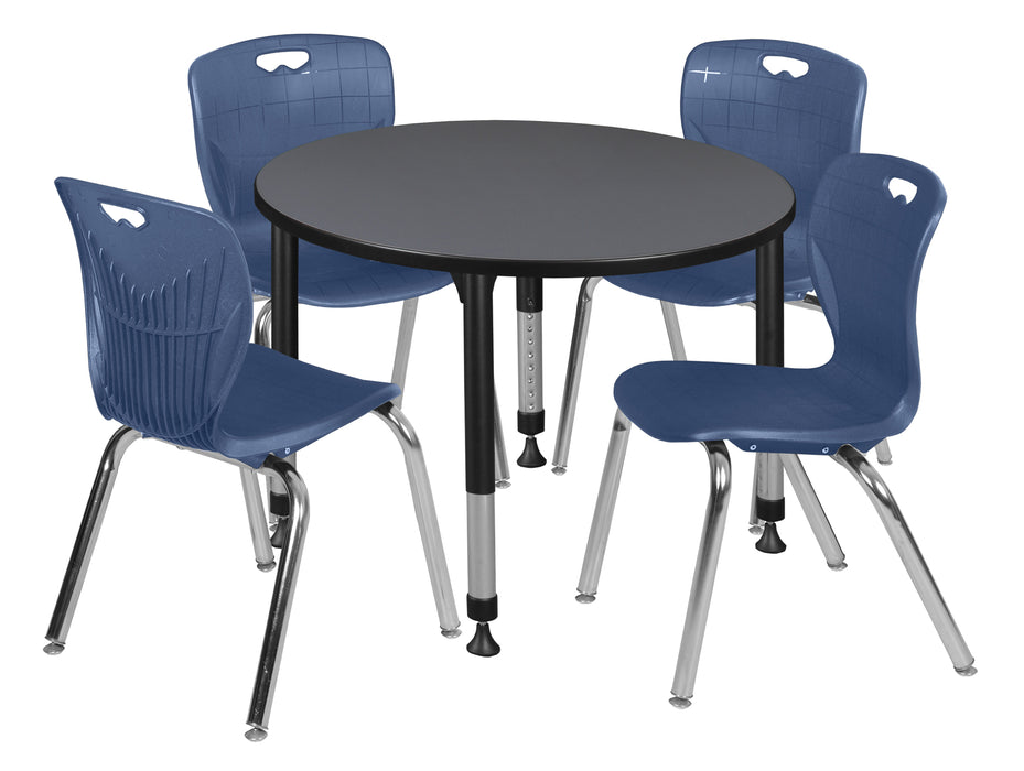 Kee 36" Round Height Adjustable Classroom Table & 4 Andy 18-in Stack Chairs