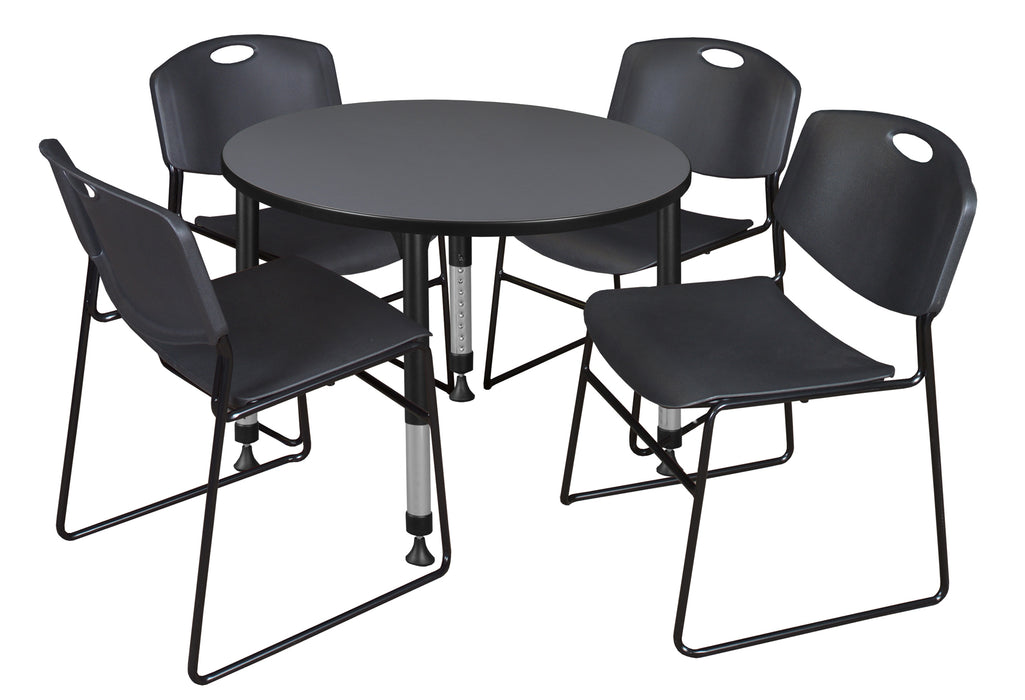 Kee 36" Round Height Adjustable Classroom Table & 4 Zeng Stack Chairs