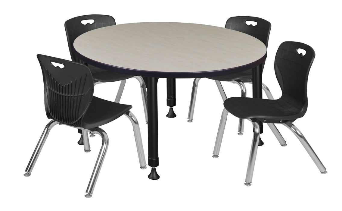 Kee 36" Round Height Adjustable Classroom Table & 4 Andy 12-in Stack Chairs