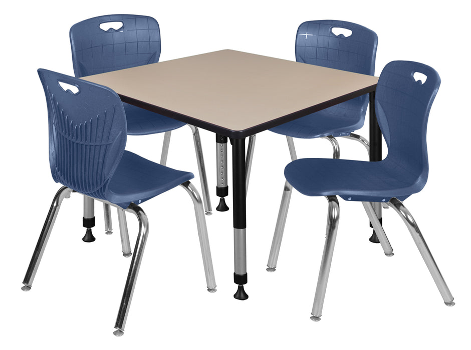Kee 42" Square Height Adjustable Classroom Table & 4 Andy 18-in Stack Chairs