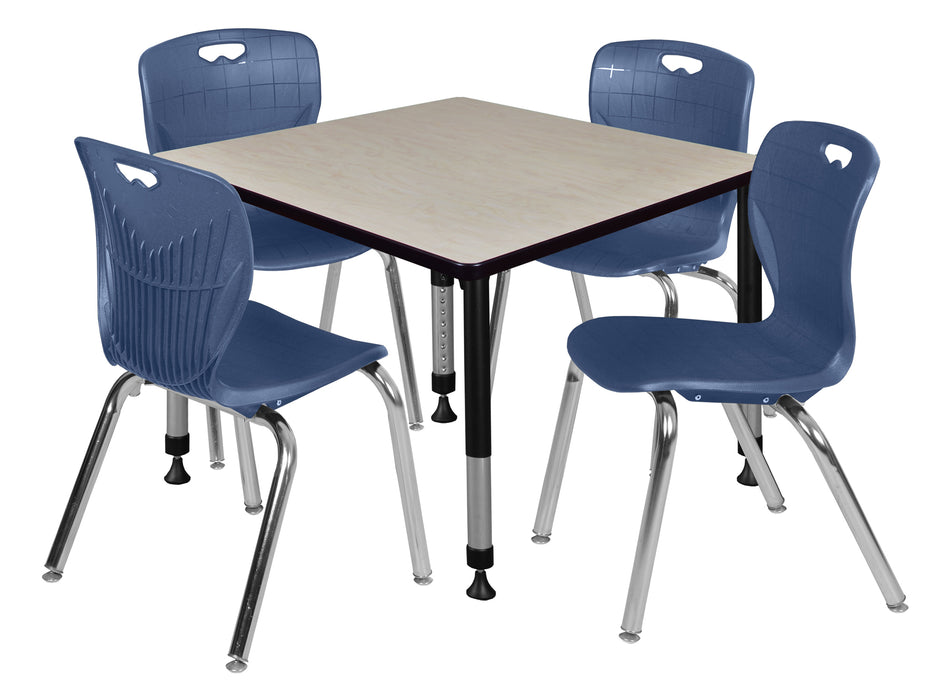 Kee 42" Square Height Adjustable Classroom Table & 4 Andy 18-in Stack Chairs