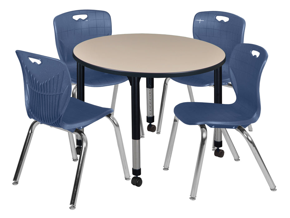 Kee 42" Round Height Adjustable Classroom Table & 4 Andy 18-in Stack Chairs