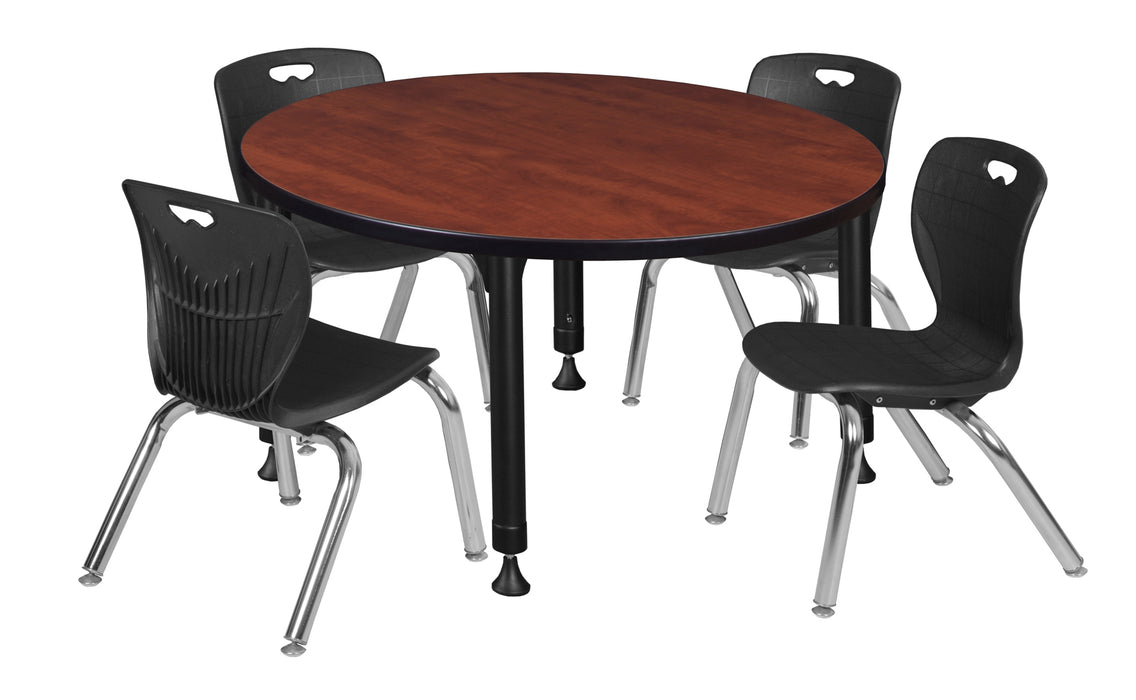 Kee 42" Round Height Adjustable Classroom Table & 4 Andy 12-in Stack Chairs